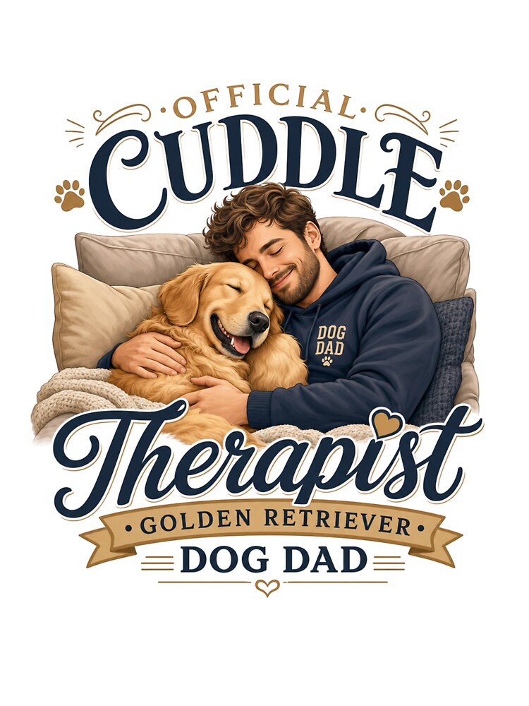 Official Cuddle Therapist Golden Retriever Dog Dad T-Shirt by Ashley critters