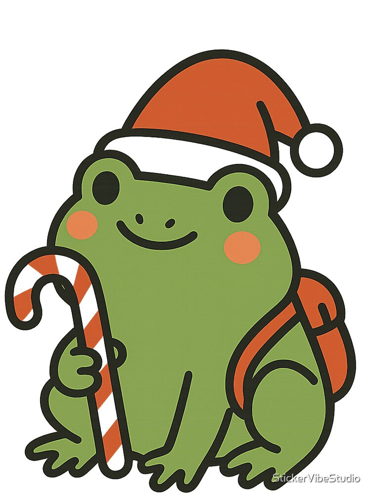 Festive Frog – Cute Christmas Candy Cane Sticker by StickerVibeStudio