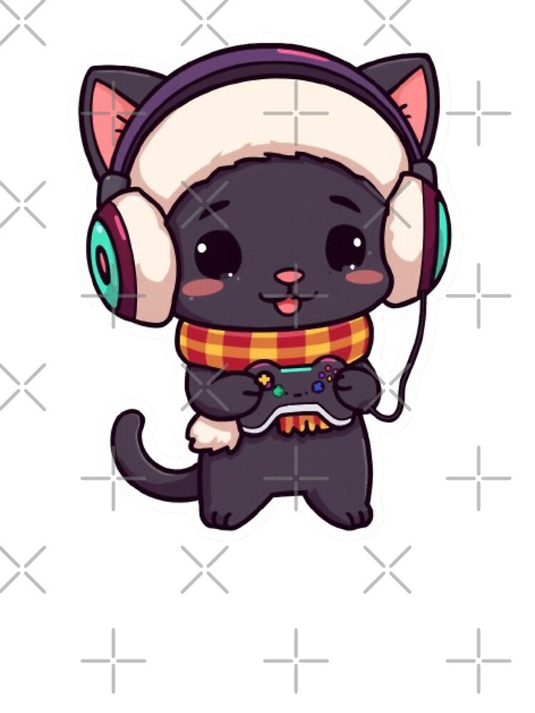 Kawaii Black Cat Gamer Winter Sticker by Stylestickers55