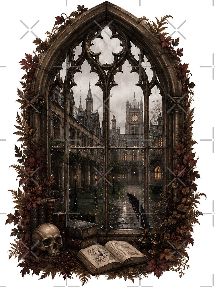 Gothic Arched Window - Rainy Dark Academia University - Oxford Aesthetic by Neurospicy Trolls