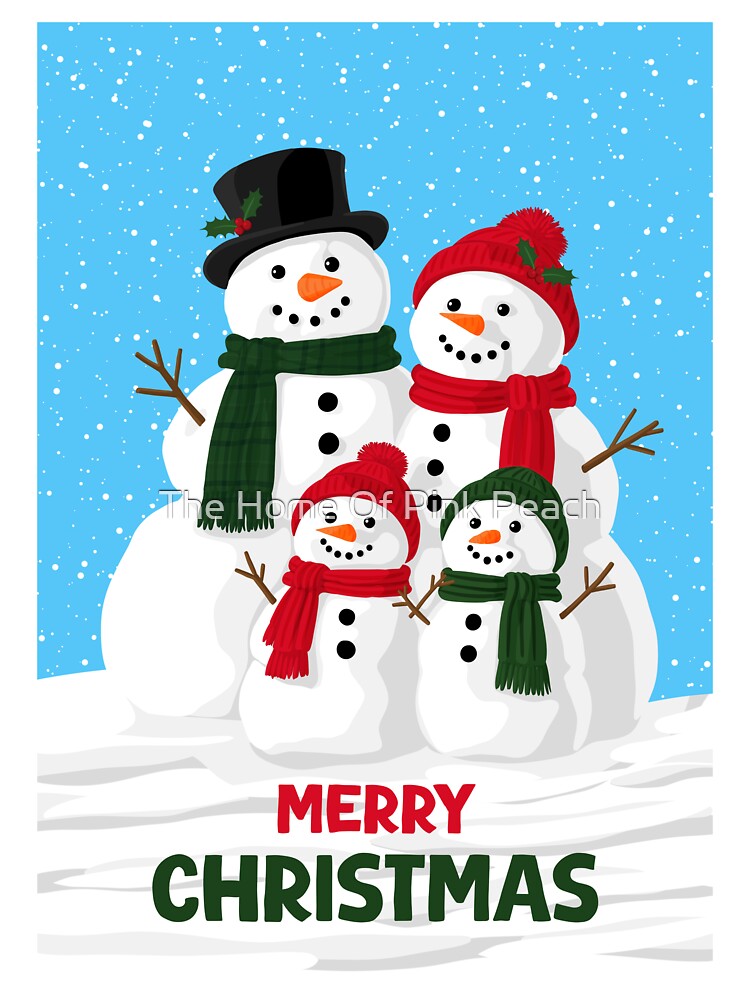 Snowman Family Merry Christmas Card by The Home Of Pink Peach