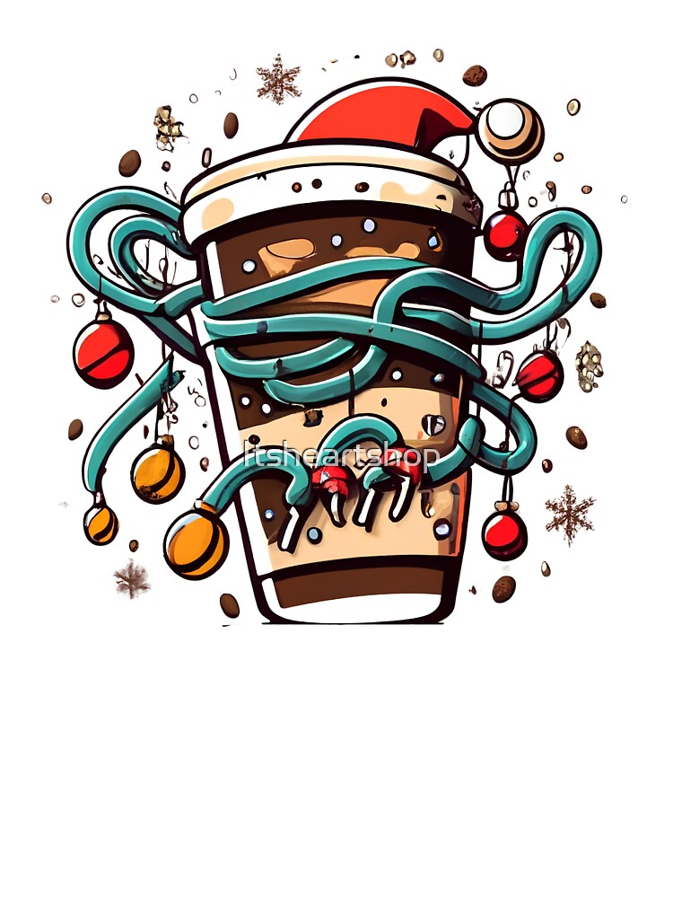 Coffee With Santa Hat And Christmas Lights by Itsheartshop
