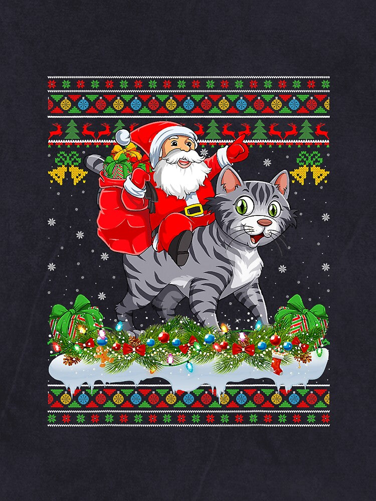 Cat Xmas Pajamas Ugly Santa Riding Cat by atalia8932