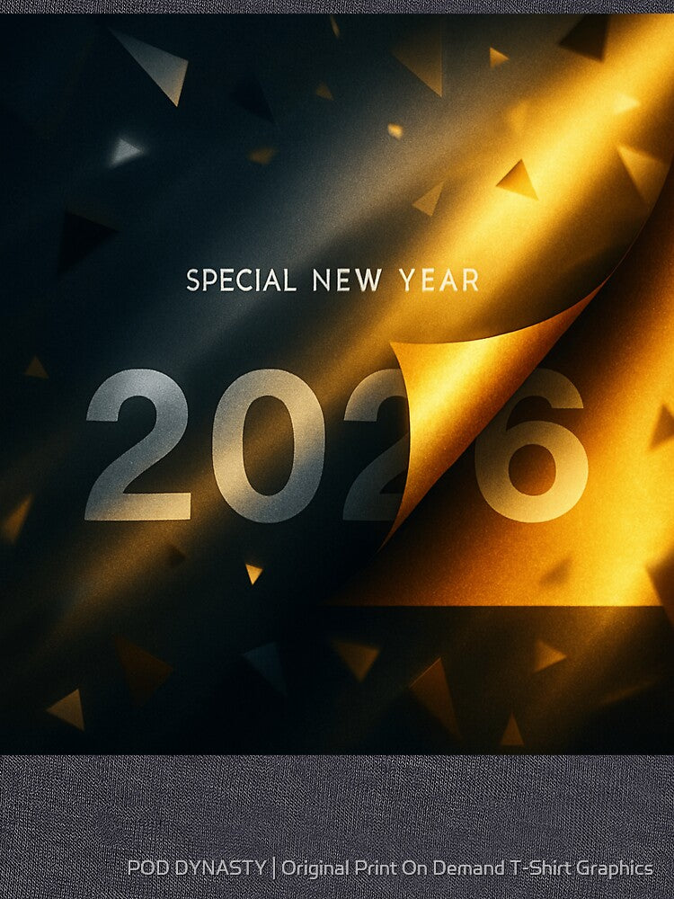 Special New Year 2026 Black & Gold Confetti Graphic by POD DYNASTY | Original Print On Demand T-Shirt Graphics