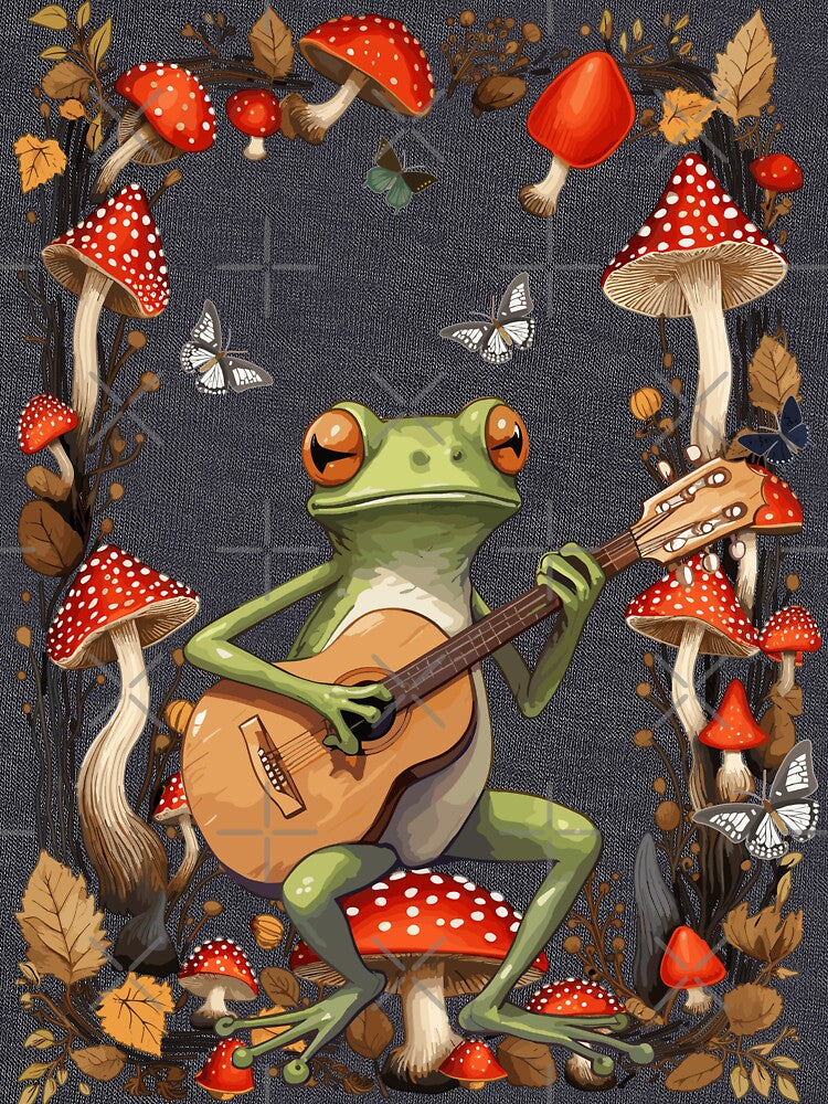 Frog playing Guitar, Cottagecore Aesthetic by GirlGlowGraphic