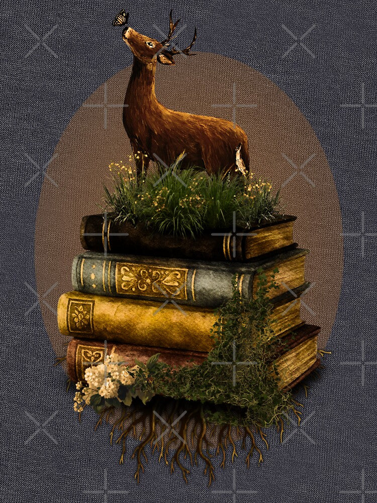 Mystical Stag on Vintage Book Stack Art by ArtistsAtticWI