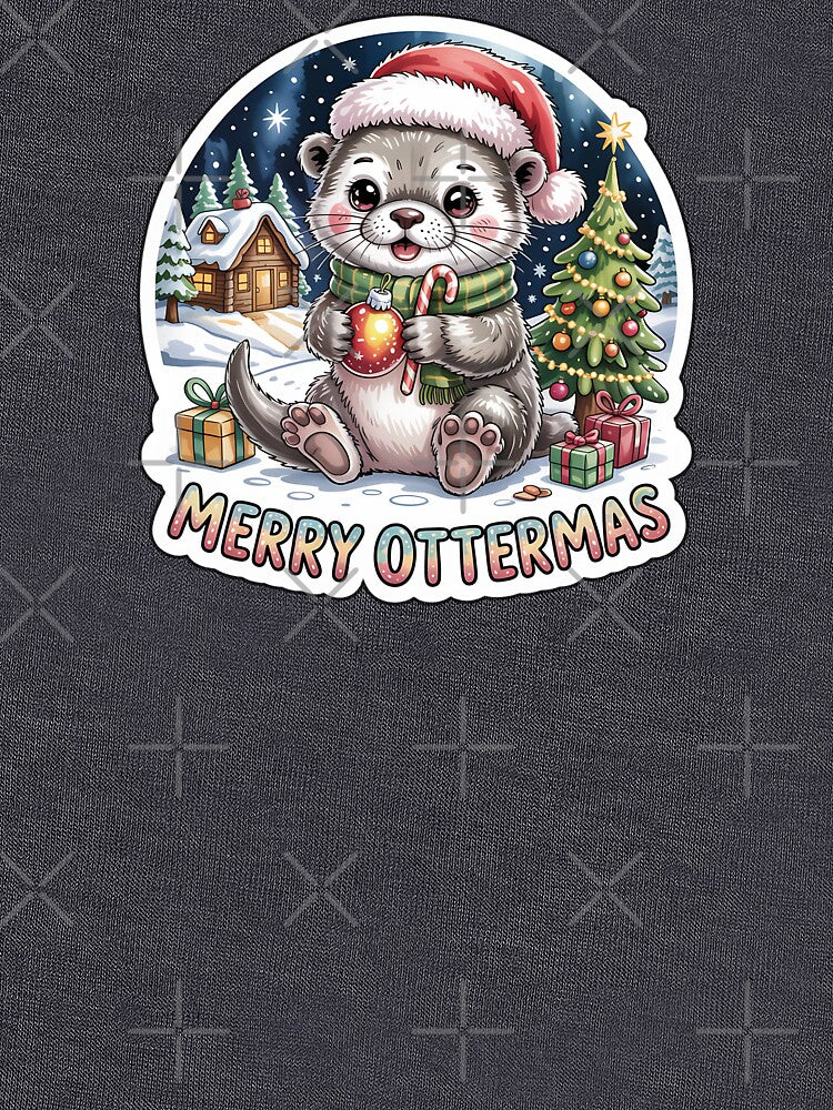 Christmas Otter Sticker – Merry Ottermas Cute Chibi Otter in Santa Hat and Scarf Holiday Design by Nuist25