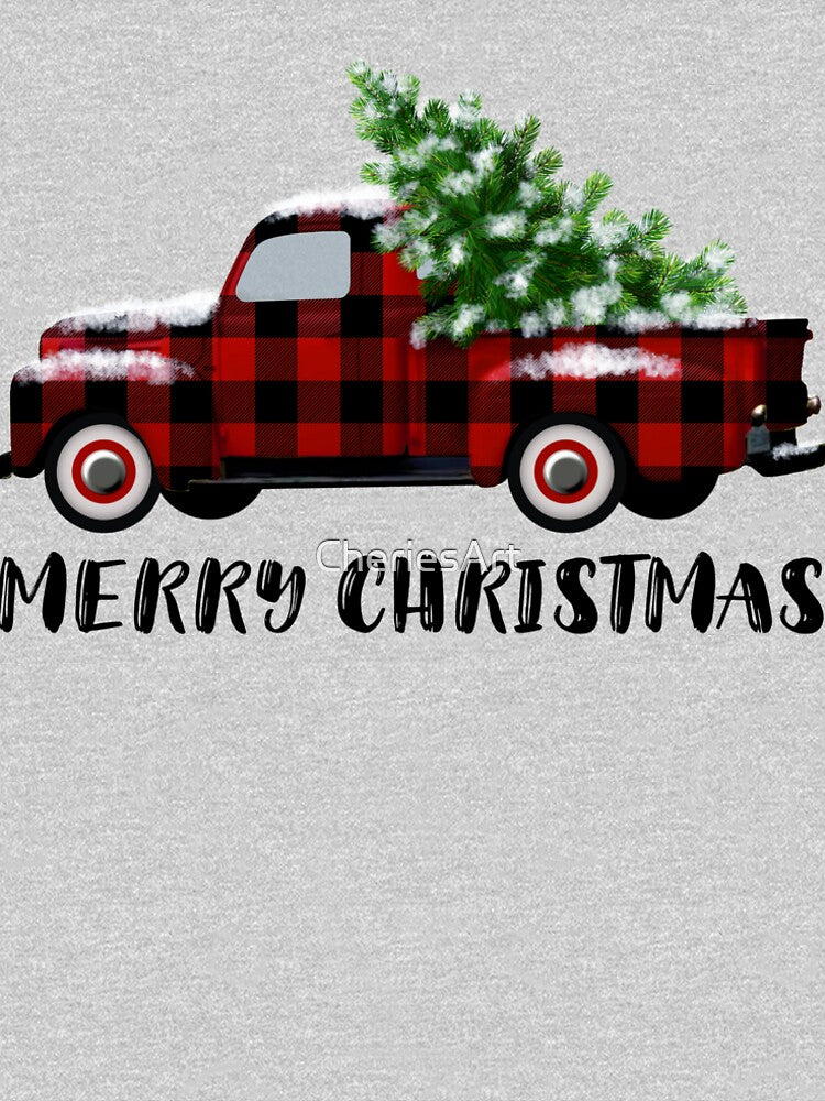 Buffalo Plaid Vintage Truck with Christmas Tree by CheriesArt
