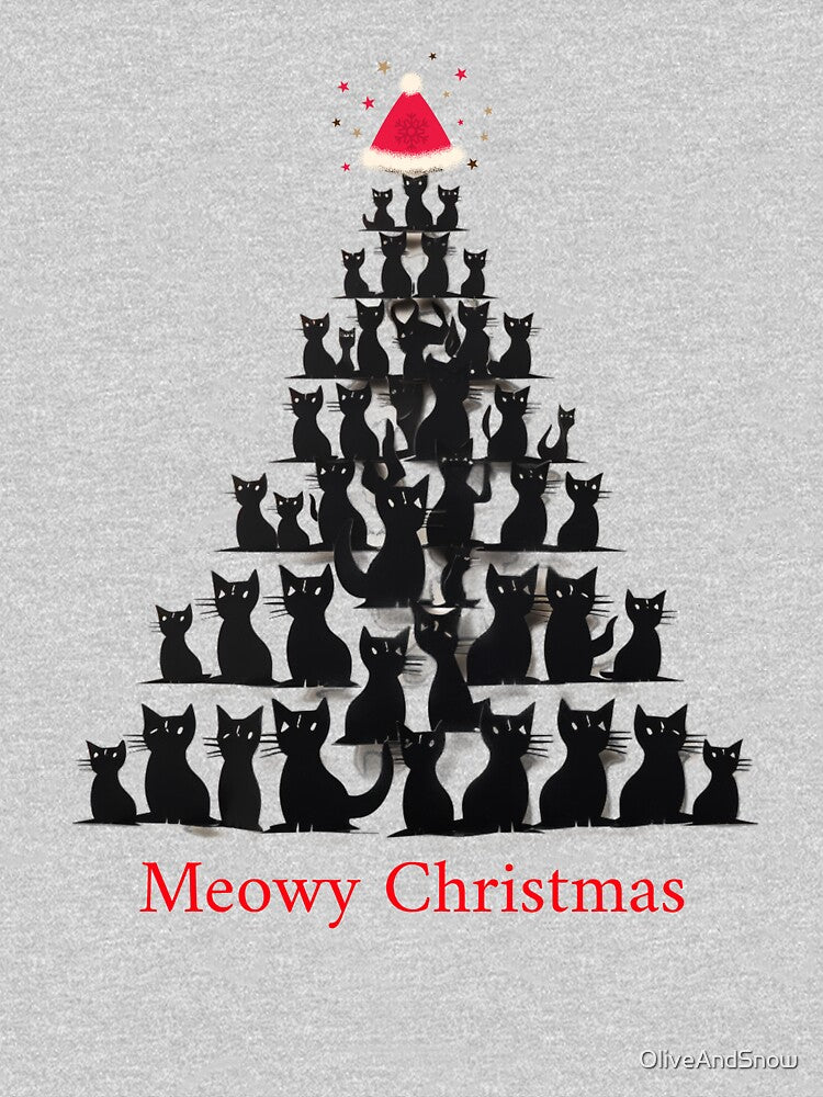 Black Cat Christmas Tree Christmas Cat Meowy Christmas Xmas Cat in Santa Hat by OliveAndSnow