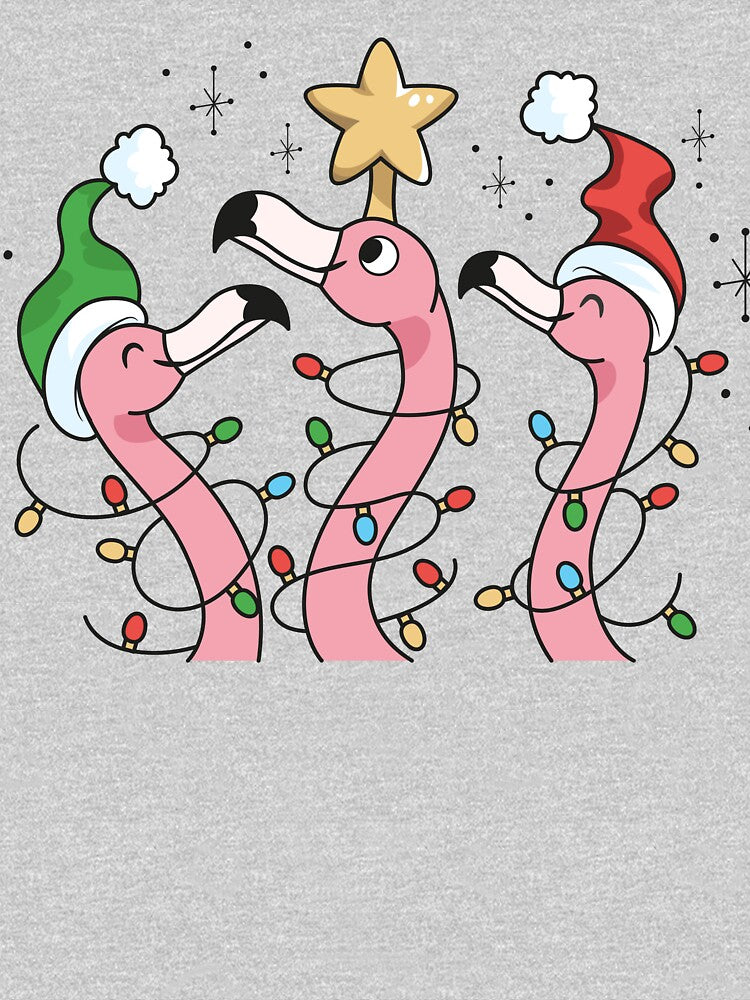 Tropical Christmas Pink Flamingo Trio by ArtMeetsPizza