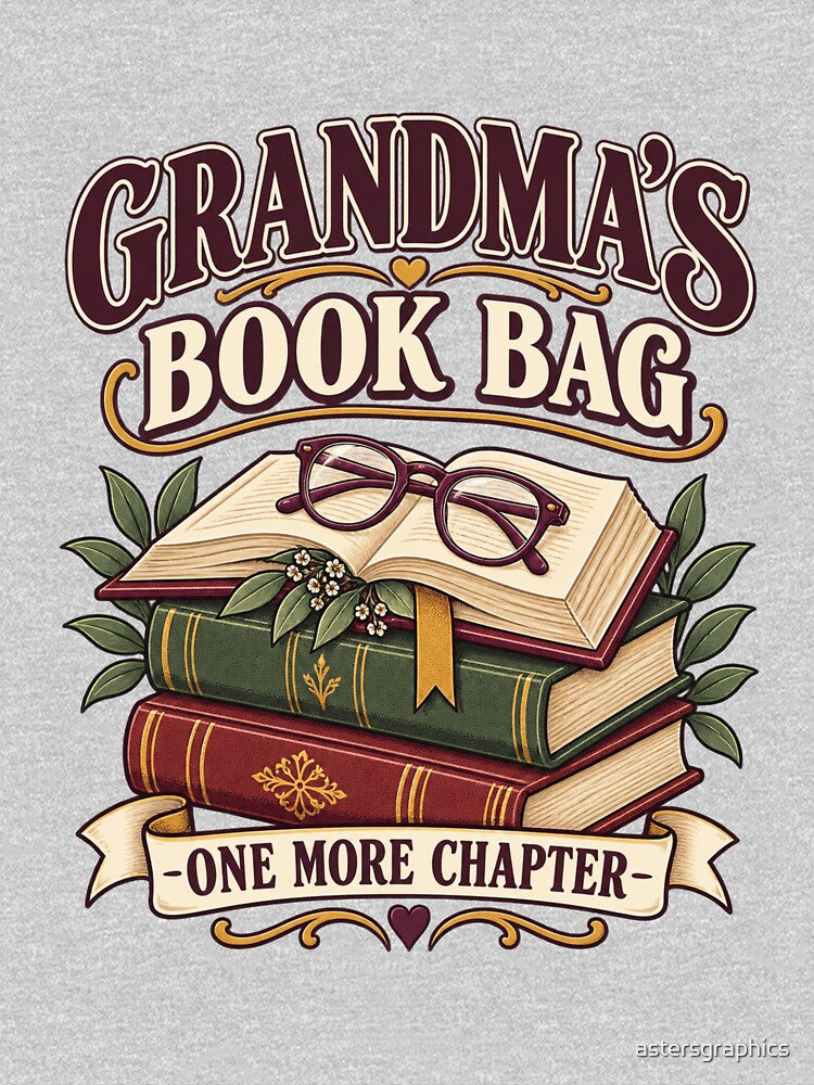 Grandma Book Lover Gift – Grandma’s Book Bag Reading Tote Design by astersgraphics