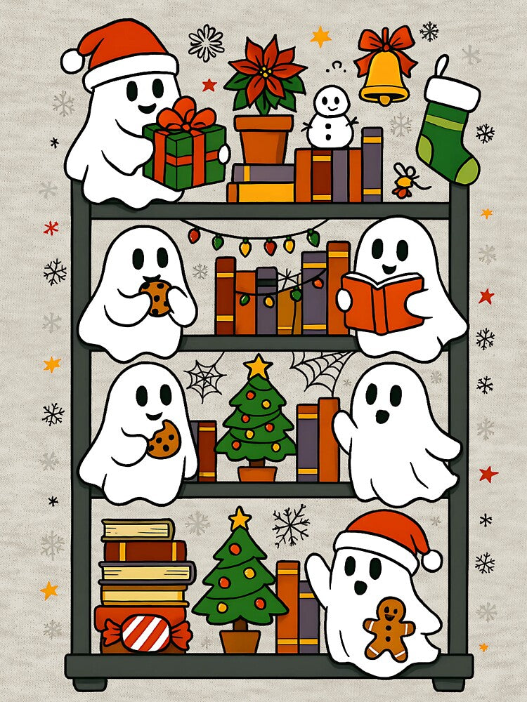 Christmas Ghosts Reading Books – Cute Librarian Holiday Bookshelf Classic T-Shirt by Shivartdesign36