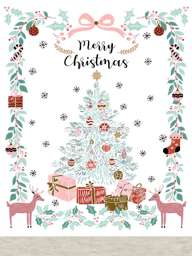 Coquette Pink Pastel Merry Christmas Tree by mythandframe
