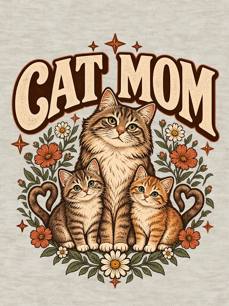 Cat Mom Vintage Floral – Cute Mother Cat & Kittens T-Shirt by Gold&pixels
