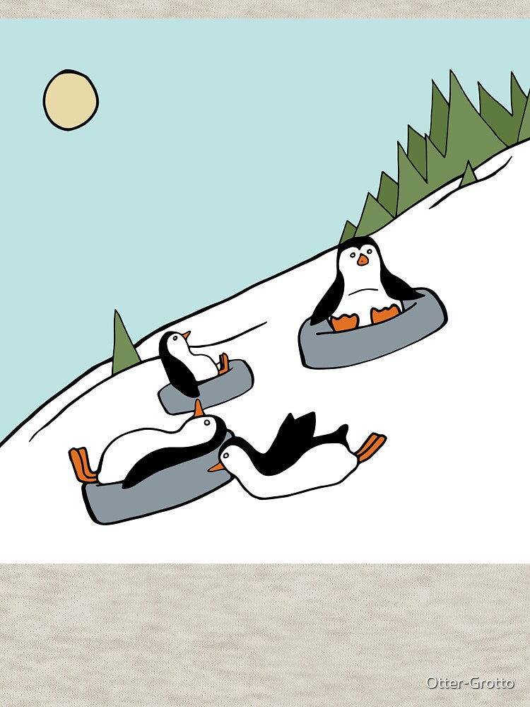Penguin Family Tubing in the Winter Snow by Otter-Grotto