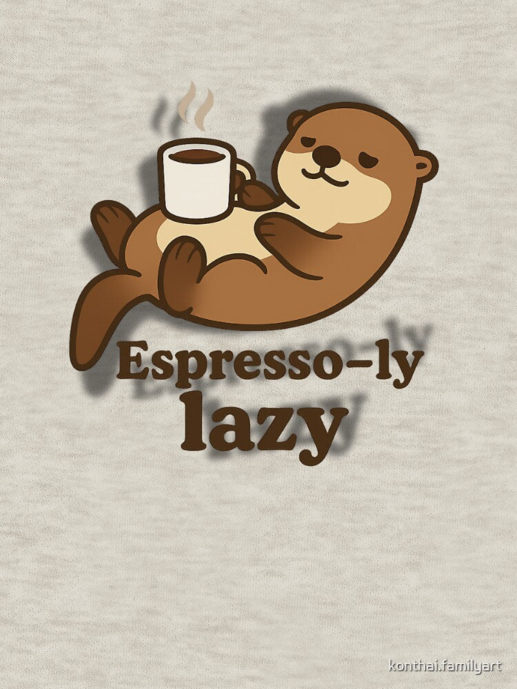 Espresso-ly Lazy – Cute Cartoon Otter Drinking Coffee Illustration by konthai.familyart