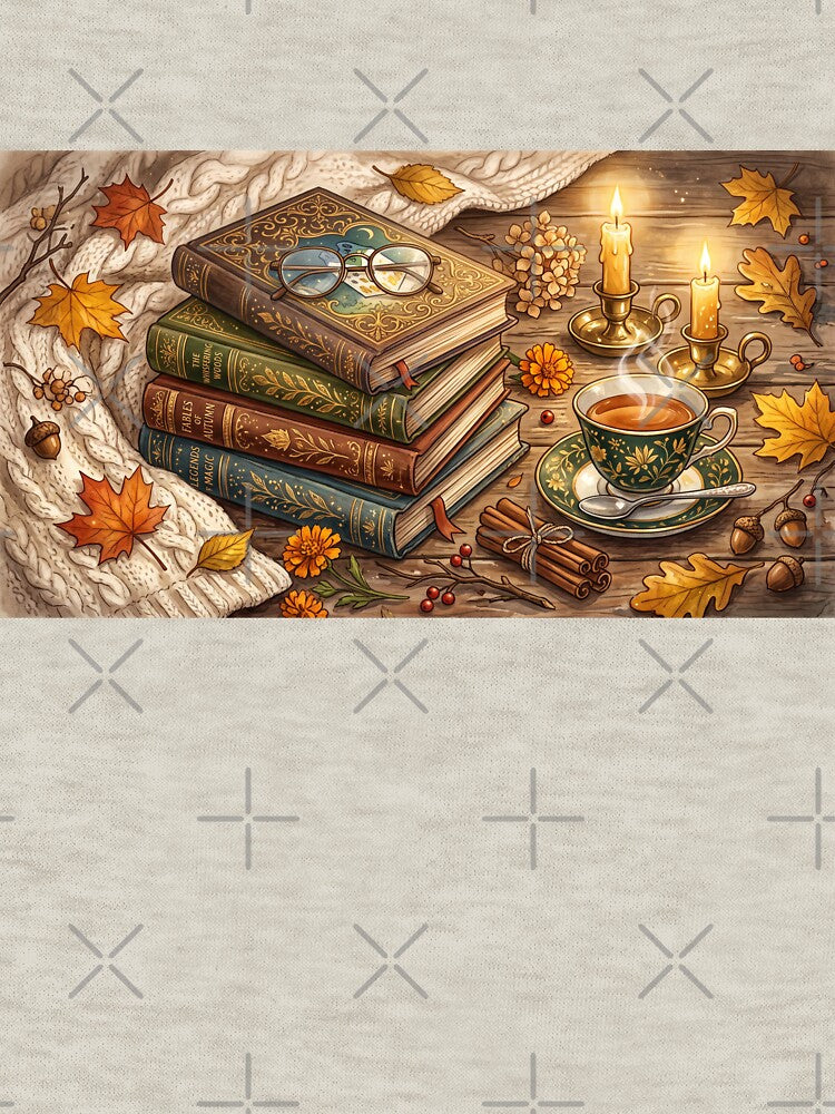 Cozy Autumn Reading | Stack of Books, Tea, and Fall Leaves by SebastianSpace