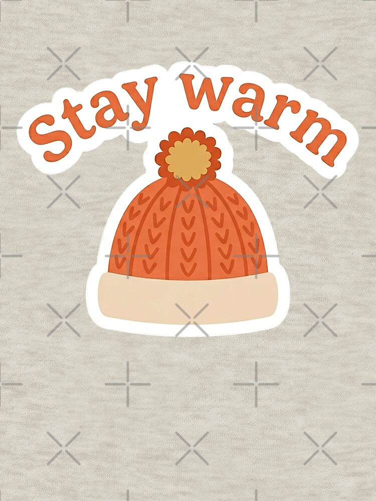 Stay Warm Cozy Knitted Beanie - Winter Vibes Minimal Illustration by Iras-Art-Corner