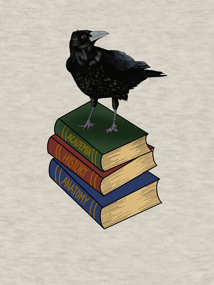 Dark Academia Crow on Stack of Books by easears