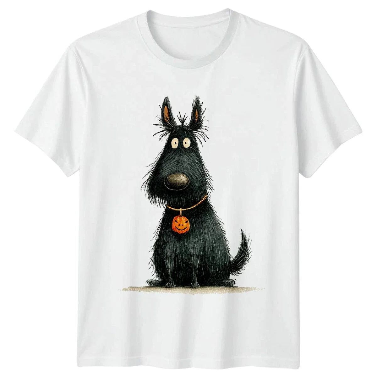 Scottish Terrier Halloween Dog Pumpkin Mens Womens Graphic Tee Unisex