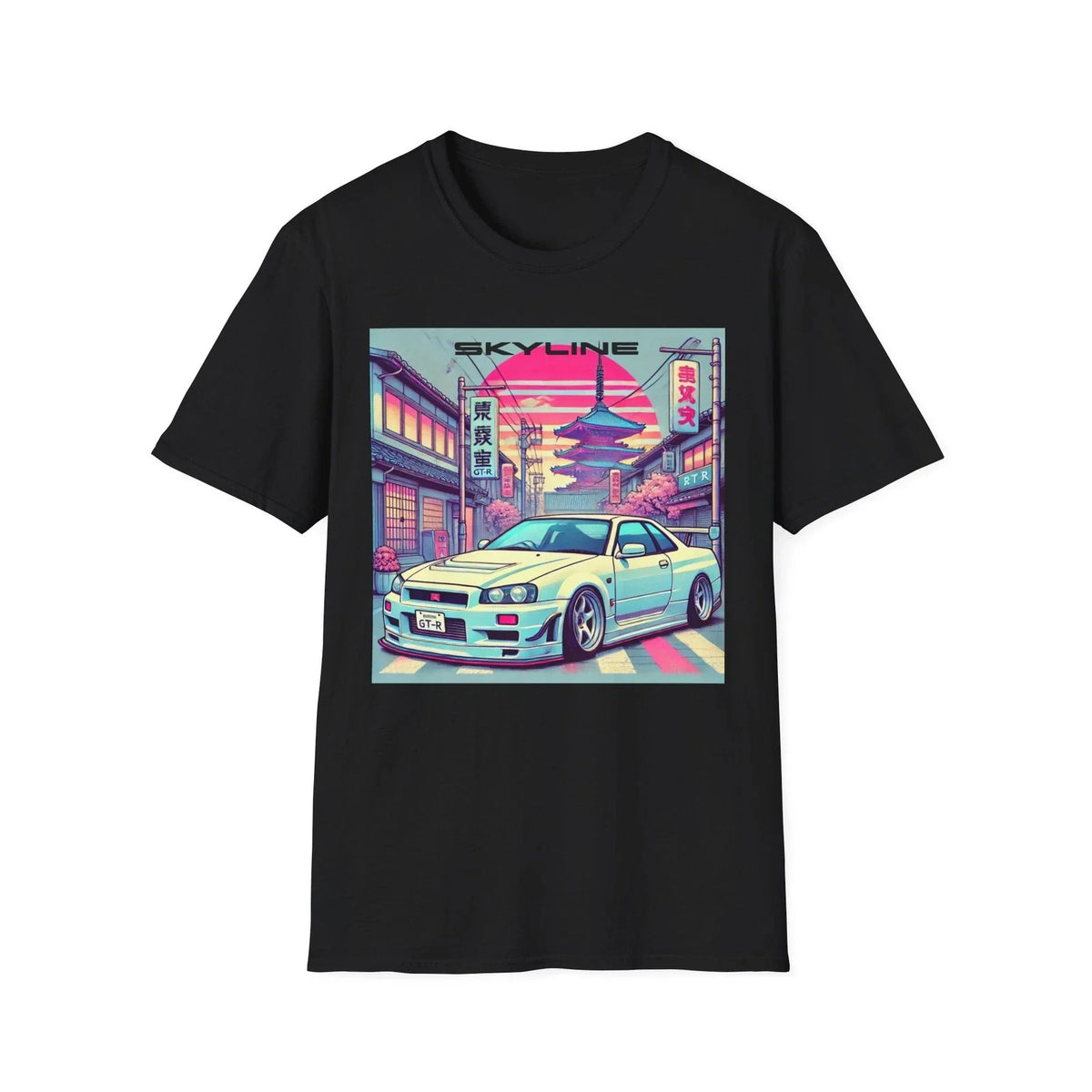 Skyline R34 GT-R Tokyo Pagoda Cherry Blossom JDM Vaporwave Graphic Unisex