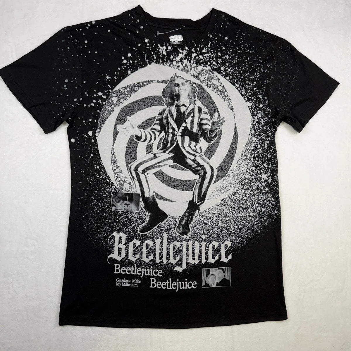 Beetlejuice Men's Graphic Size Large Black Short Sleeve Splatter Print Unisex