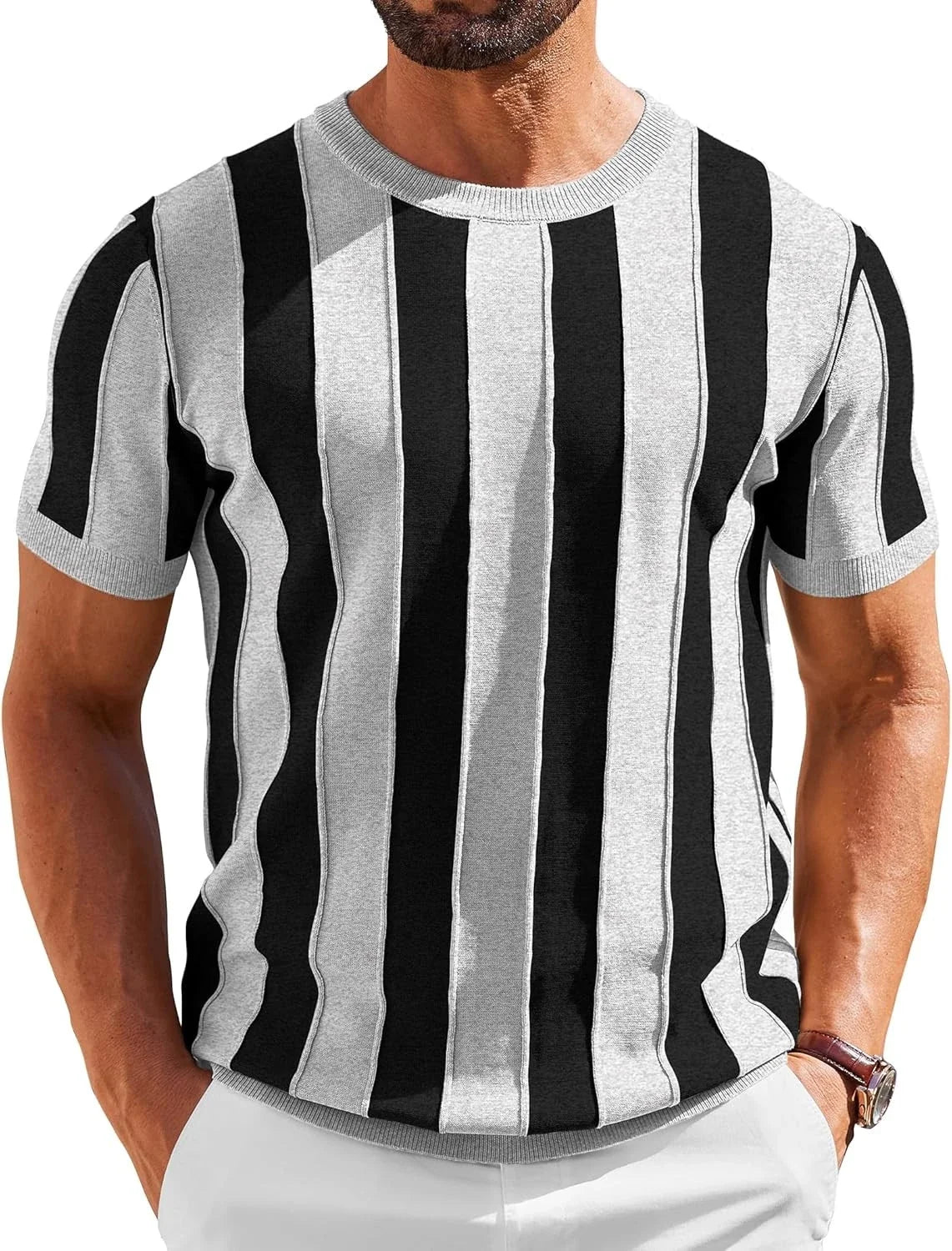 Coofandy Men's T- Shirts Short Mens Sleeve Knit Sweater Shirt Casual Crewneck Unisex