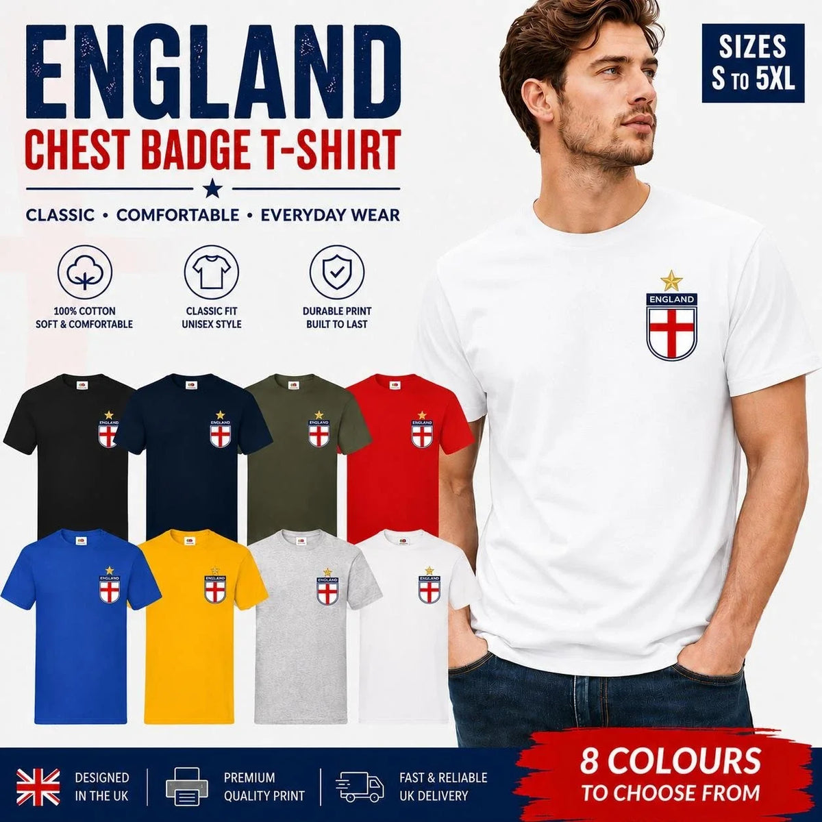 England Football St George Cross Chest Badge World Cup Tee 2026 Gift Unisex