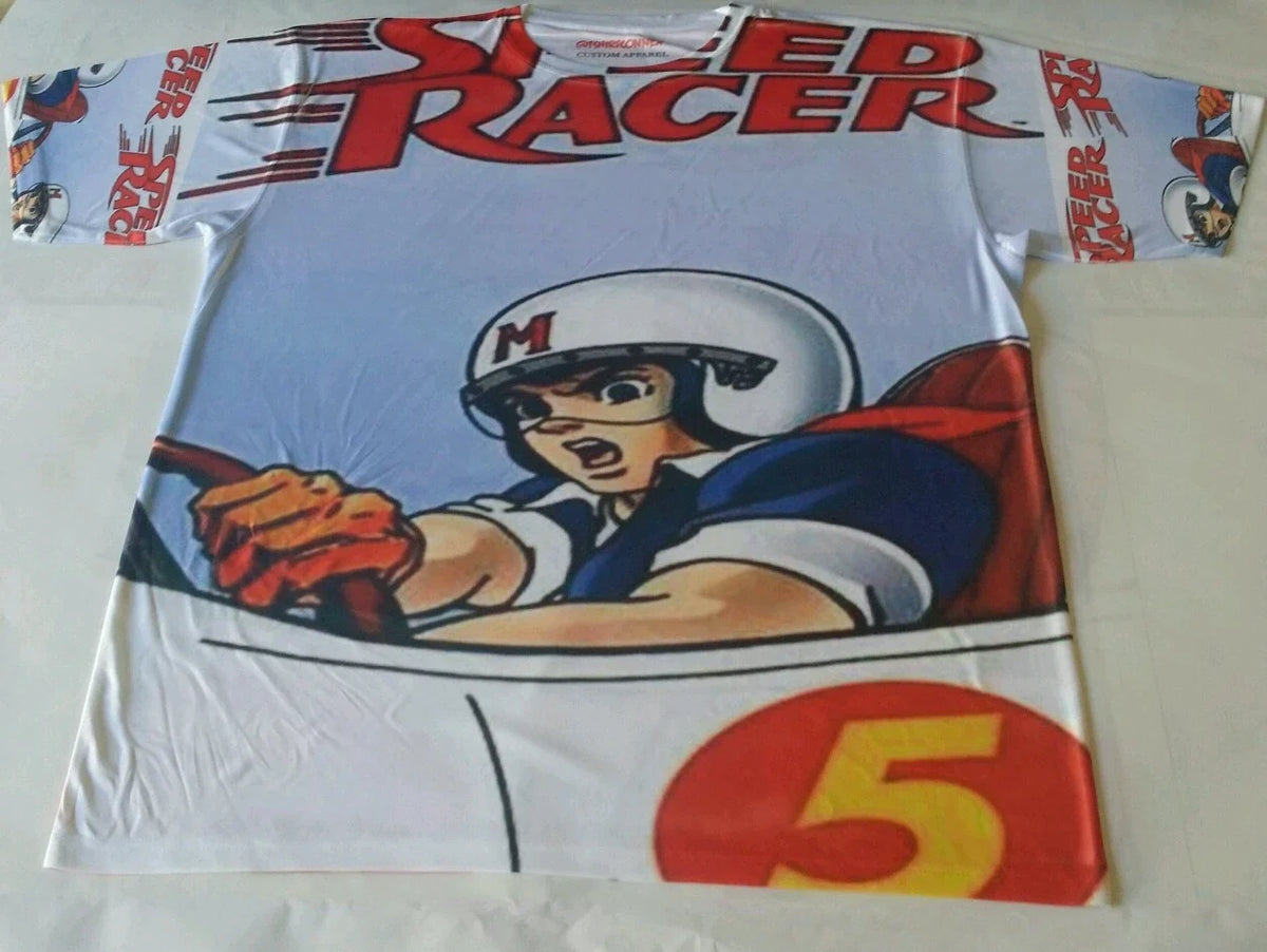 Custom Speed Racer Sublimated shirt white bred powder blue thunder lightning Unisex