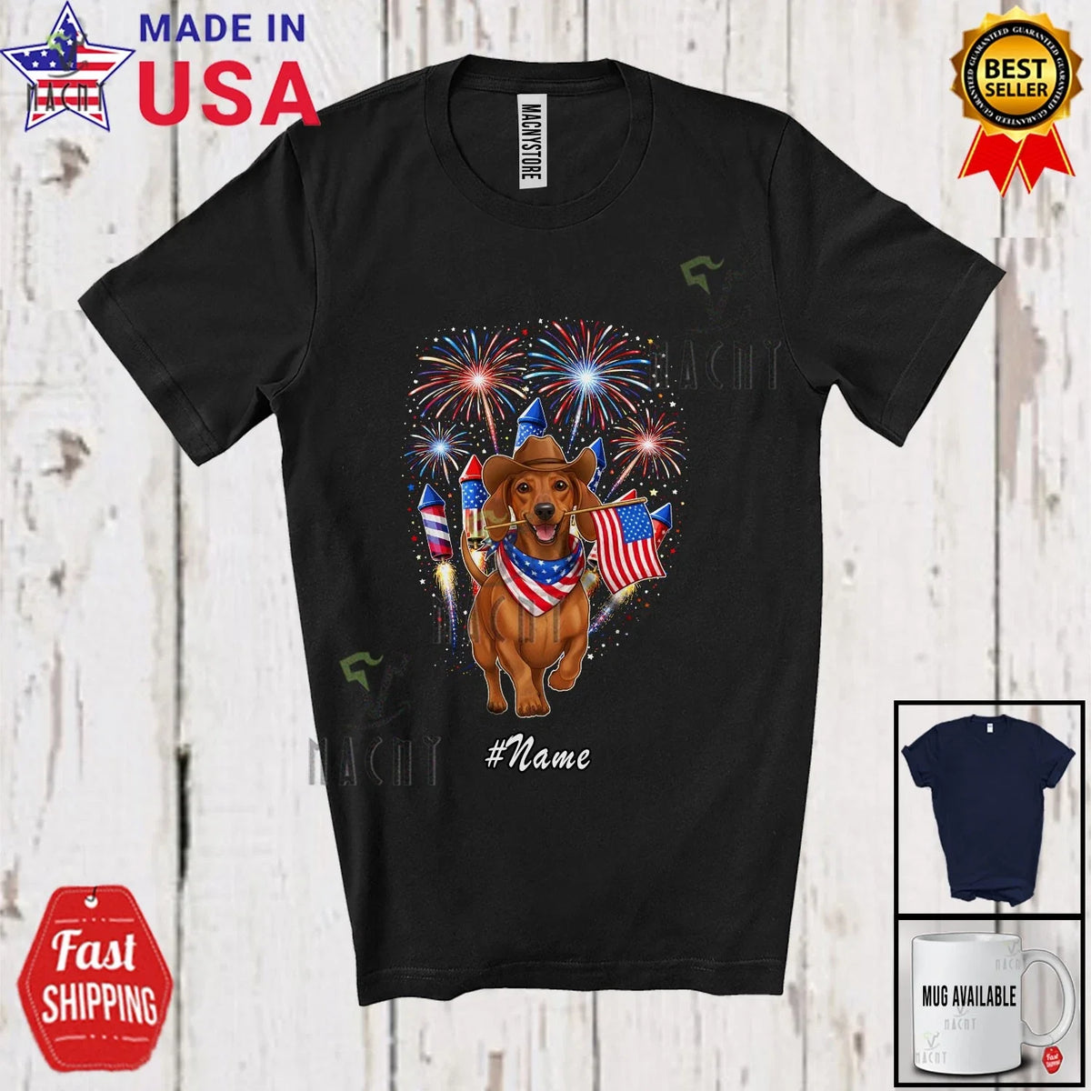 Custom Name 250th Anniversary Dachshund; 4th Of July US Flag Patriotic Unisex