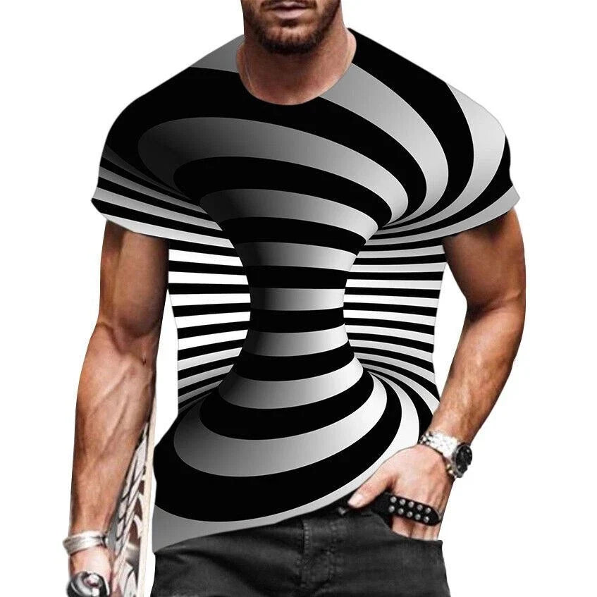 Camiseta Hombres 3D Ilusión óptica Novedad Manga Corta Negro Blanco Espiral Moda Unisex