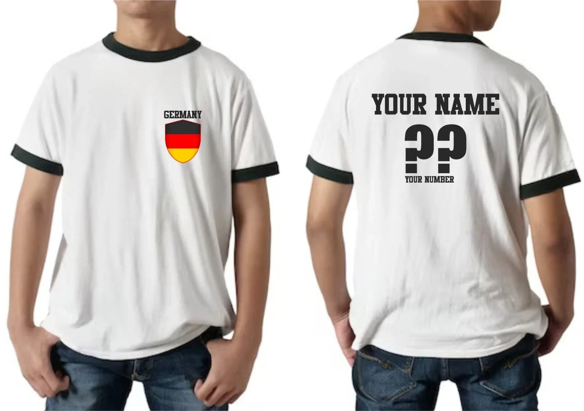 Personalised Germany Football Ringer Soccer Fans Sports Costume Flag Top Unisex