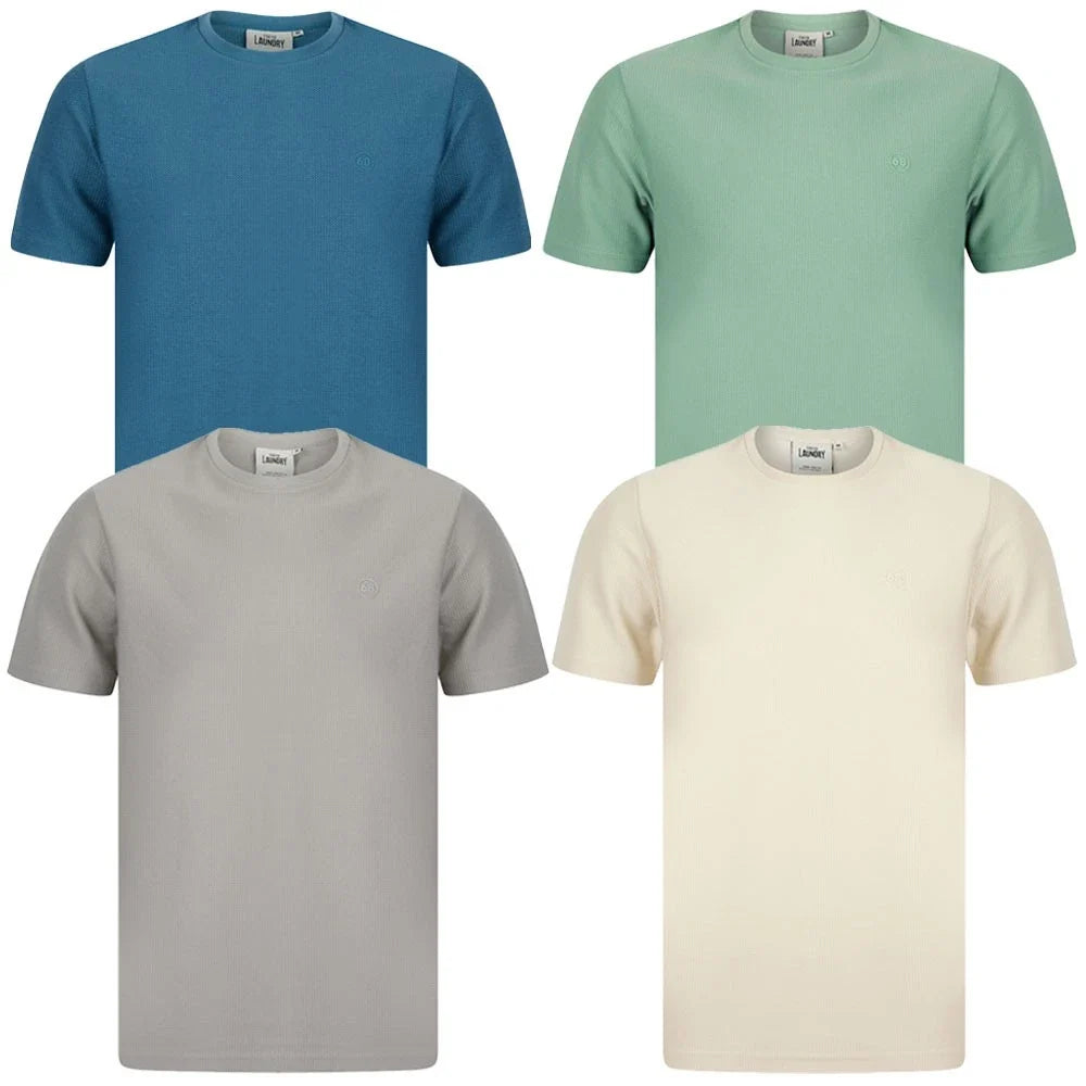 Tokyo Laundry Mens Textured Woven Premium Cotton Blend Crew Neck Tee Top Unisex