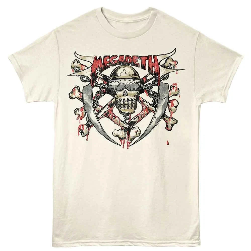 Megadeth - Skull Bones Blades - Off-White Adult Unisex Short Sleeve Unisex