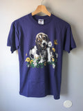 Vintage 90s Cute Puppy Soccer Dog Flowers Shirt Size S Unisex