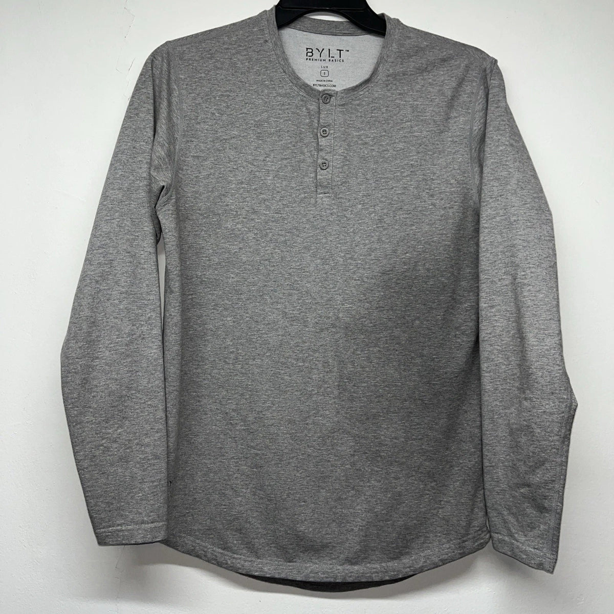 BYLT Premium Basics Lux Drop Cut Henley Long Sleeve Shirt Heather Gray Small Unisex