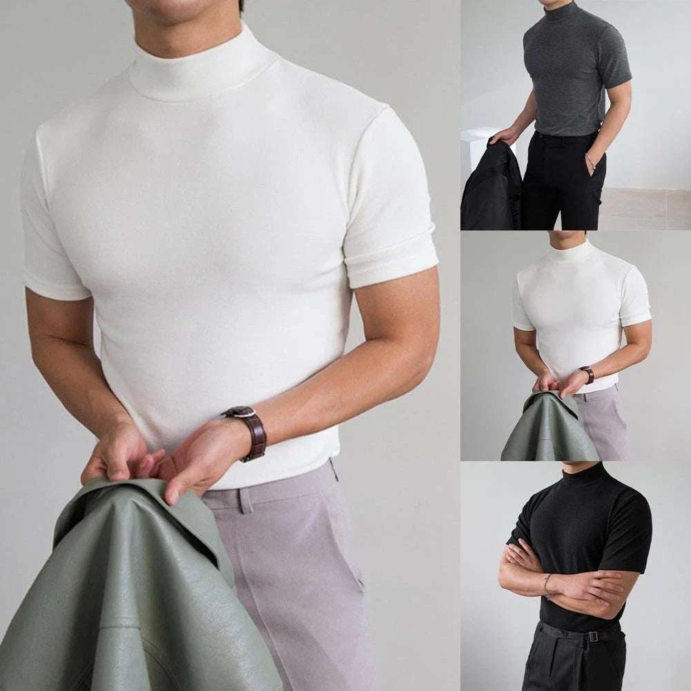 Men's Regular Fit T Shirt Half High Collar 80% Polyester 20% Spandex Blend Unisex