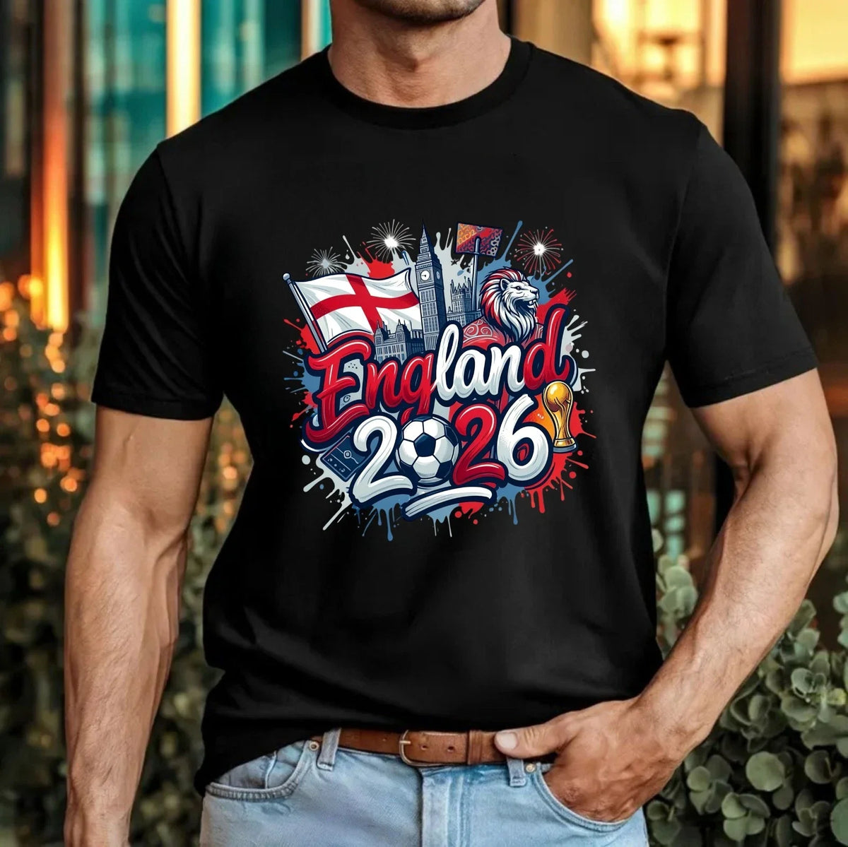 England 2026 Football Tournament Three Lions Flag London Skyline Tee Top Unisex