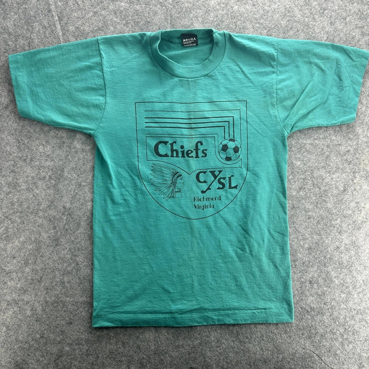 Vintage Chiefs CYSL Shirt Mens Small Green Richmond Virginia Soccer Tee 80s USA Unisex