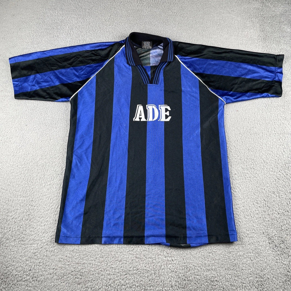 Vintage Soccer Jersey XL Shirt A.D.E #12 Iridescent Black & Blue Futbol Unisex