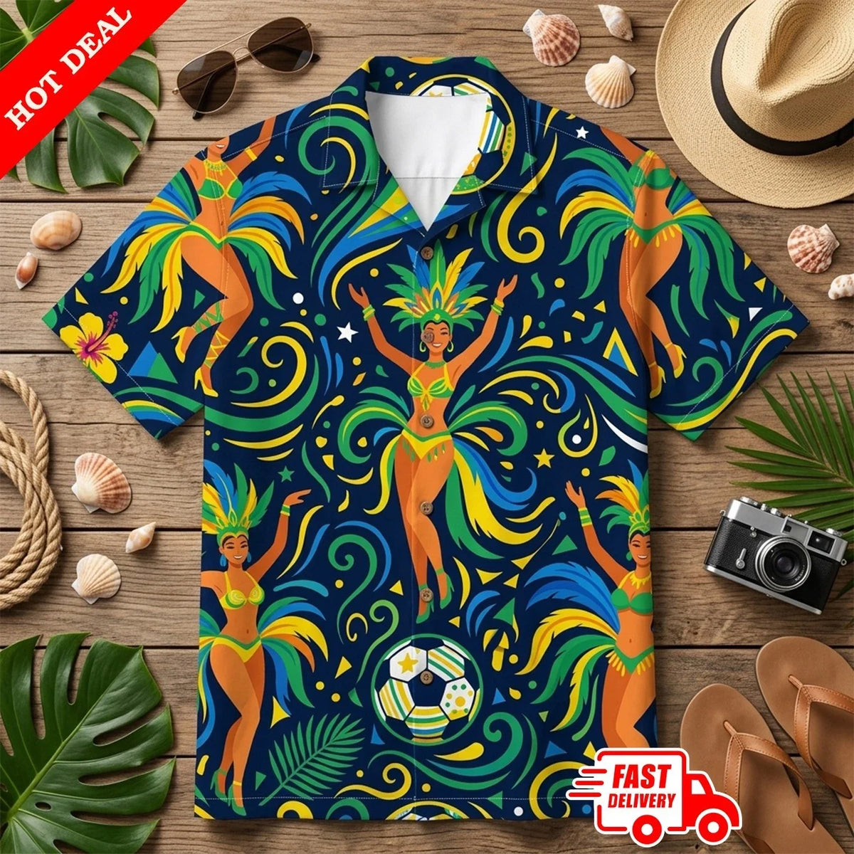 Brasil Colors Graphic Aloha Shirt - Soccer Fan National Pride Short Sleeve Unisex