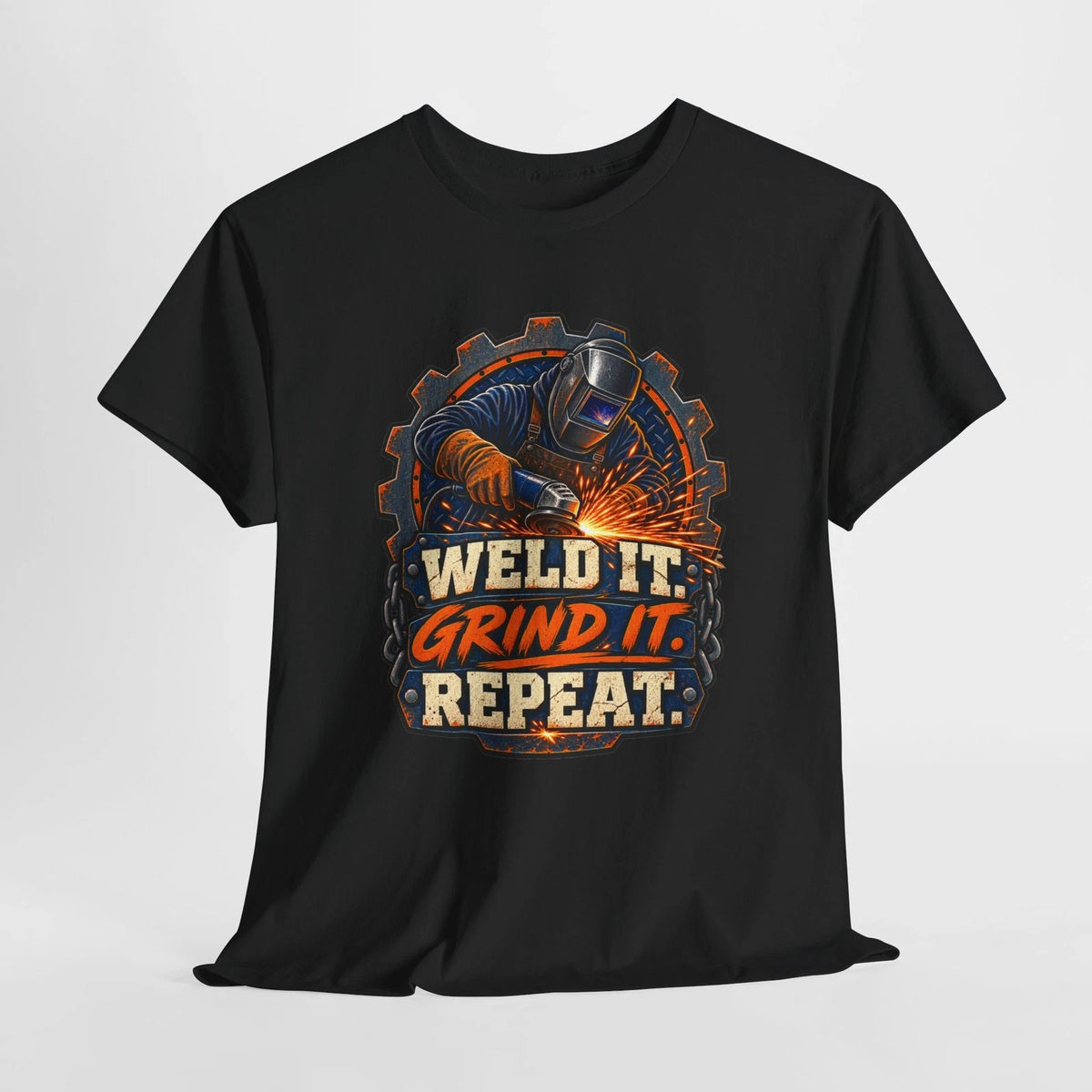 Weld It Grind It Repeat Tee | Welder Welding Helmet Sparks Shirt