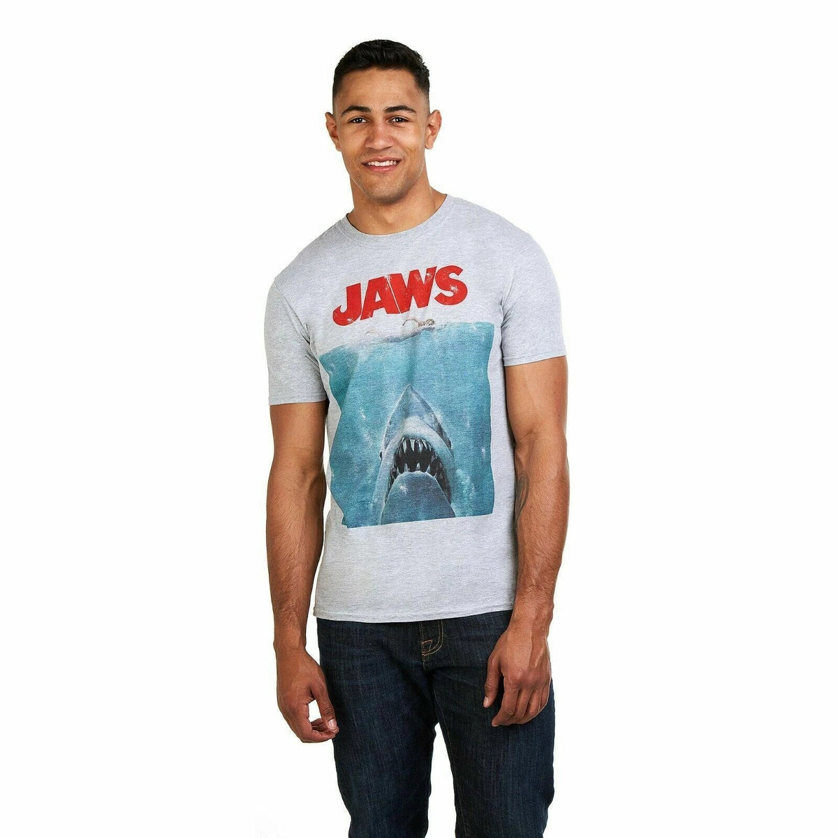 Official Jaws Mens Classic Movie Poster Grey S-XXL Unisex