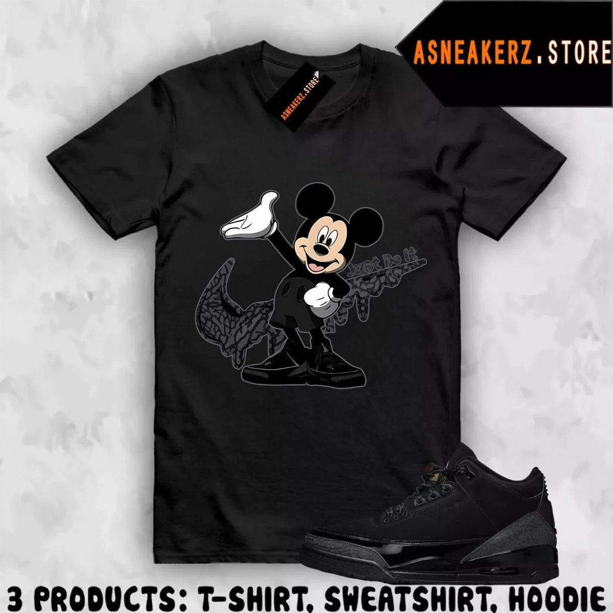 Shirt To Match AJ 3 Black Cat Sneaker Matching Tee Drip M Mouse Unisex