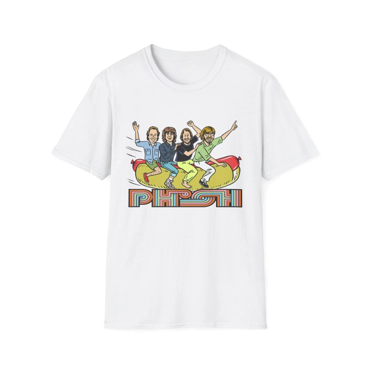 PHISH riding a hot dog band art soft cotton tee shirt classic trey Matt concert Unisex