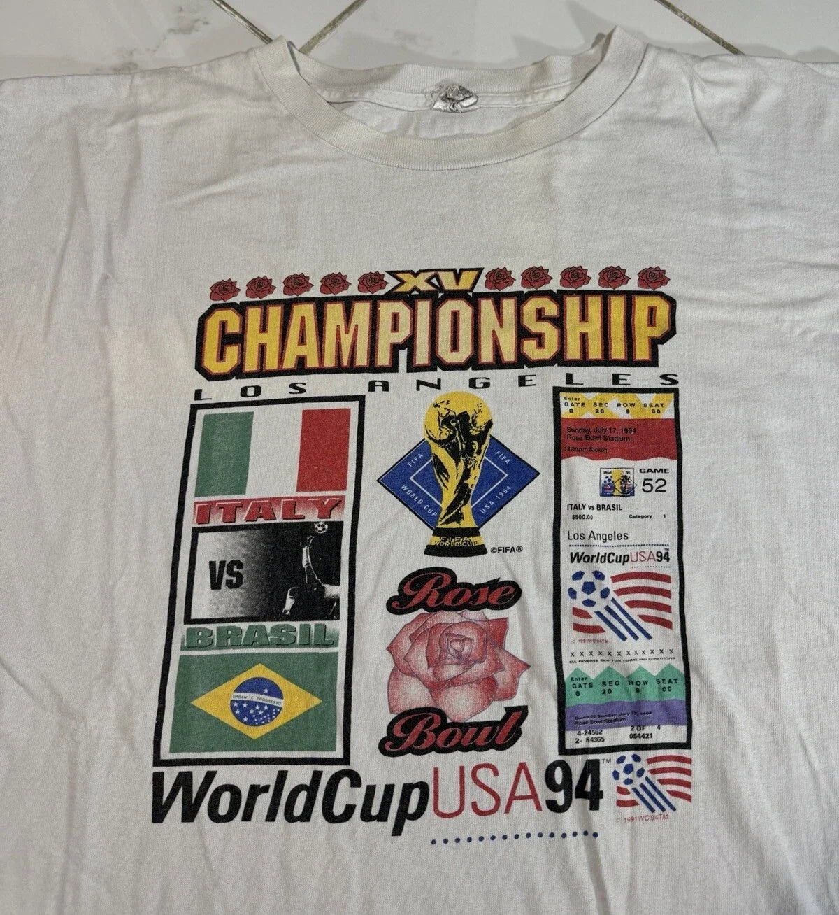Vintage 1994 World Cup Soccer Italy vs Brazil at Rose Bowl Pasadena XL Unisex