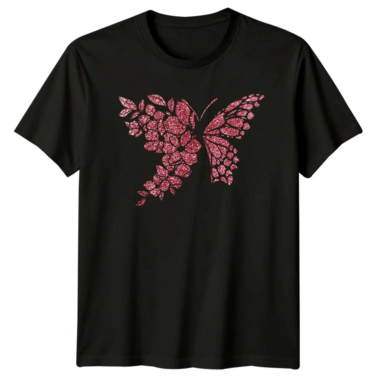 Sparkling Floral Butterfly Design Womens Glitter Design Nature Fashion Unisex