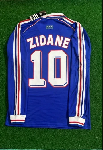 France Zidane #10 World Cup 1998 Blue Soccer Home Jersey Long Sleeve Unisex