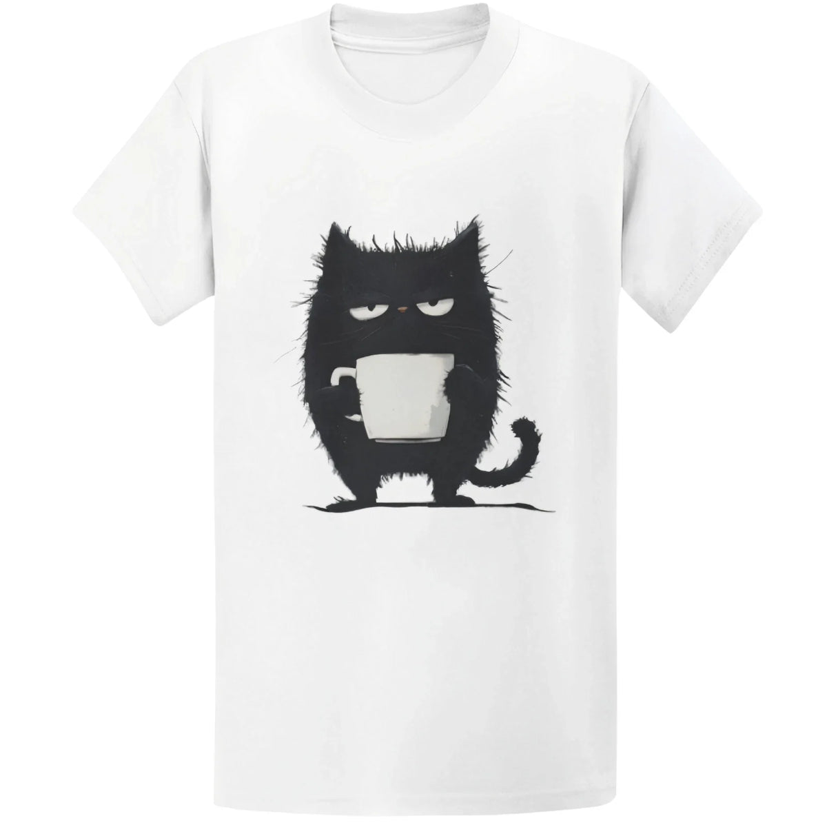 Gildan 5000 Grumpy Black Cat Coffee - Kawaii Tired Cat Lover Gift Tee Unisex