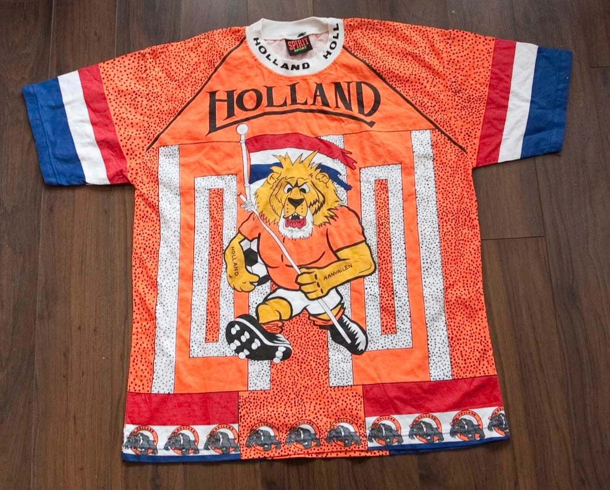 Holland Lion Soccer T Shirt Vintage All-over-print Size L Netherlands *35dG1130p Unisex